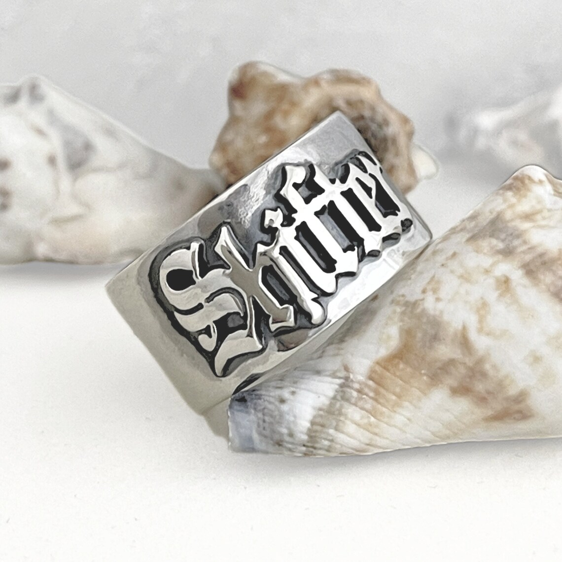 Initial Ring Custom - 12MM Men' Gothic Rings Personalized Old