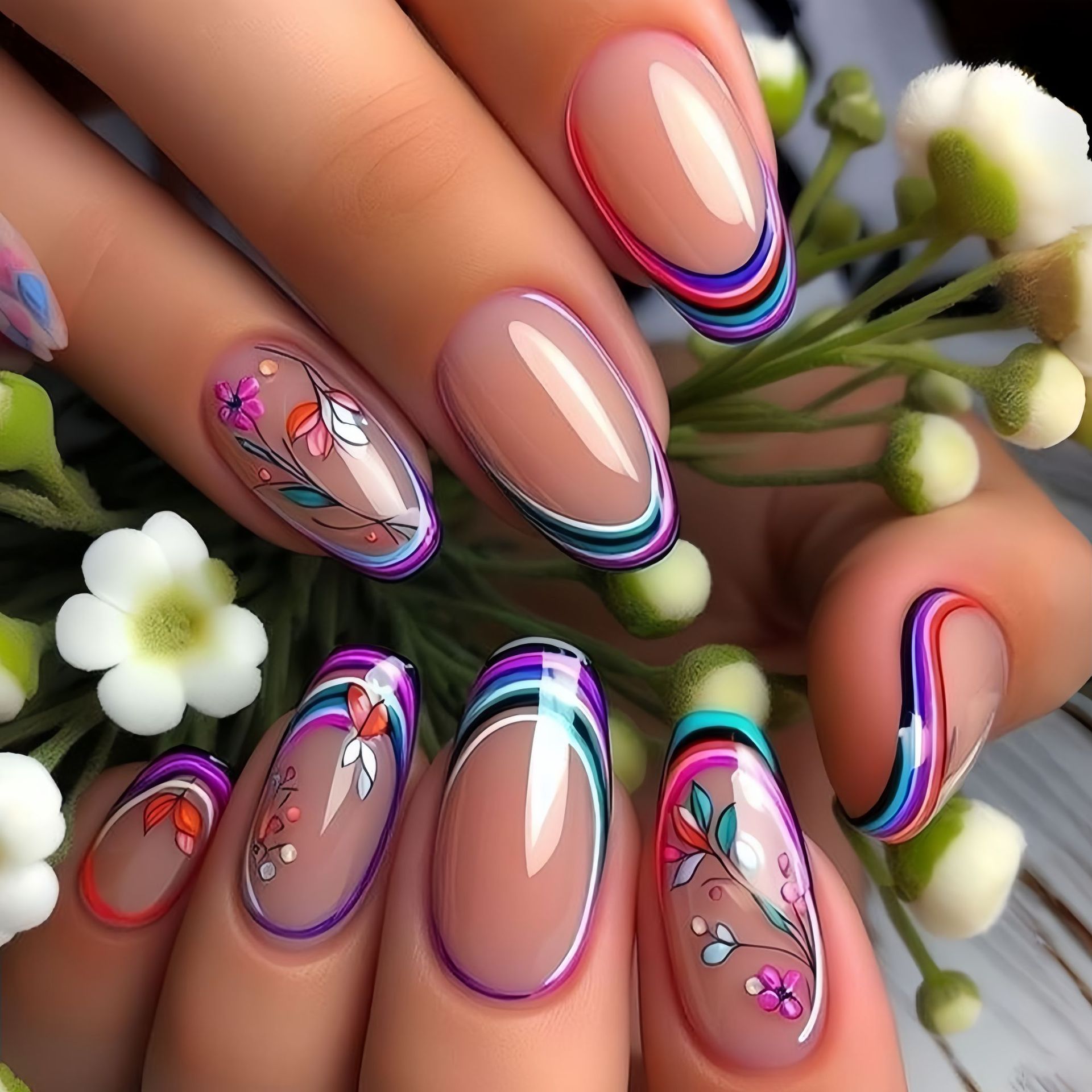 Medium fake nails for women gi - Pressed Flower Art ulasan dan harga