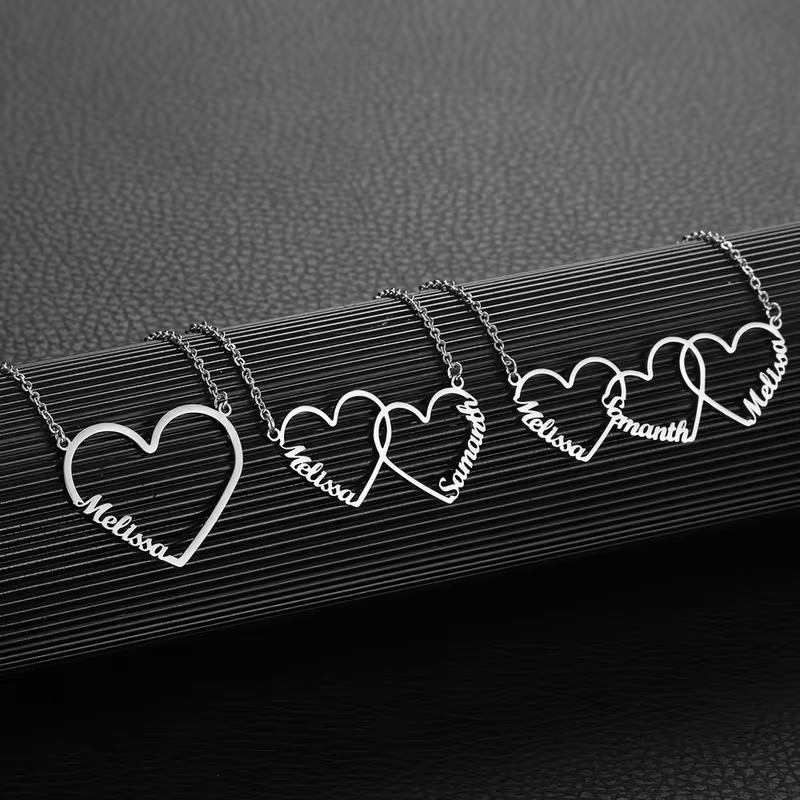 Custom Interlocking Heart Name - Name Necklace Custom ulasan dan harga