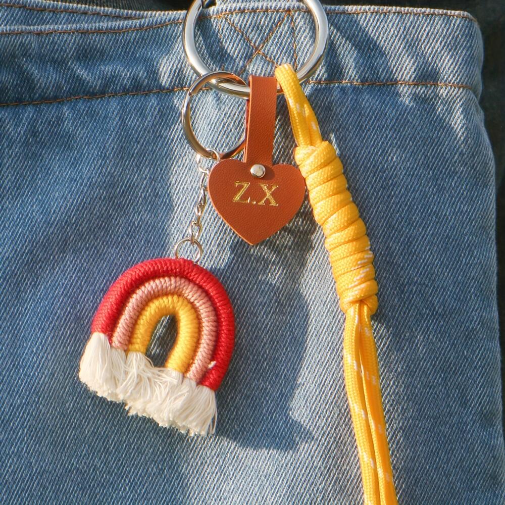 Custom Initial Heart Leather T - Monogram Keychain Leather ulasan dan harga