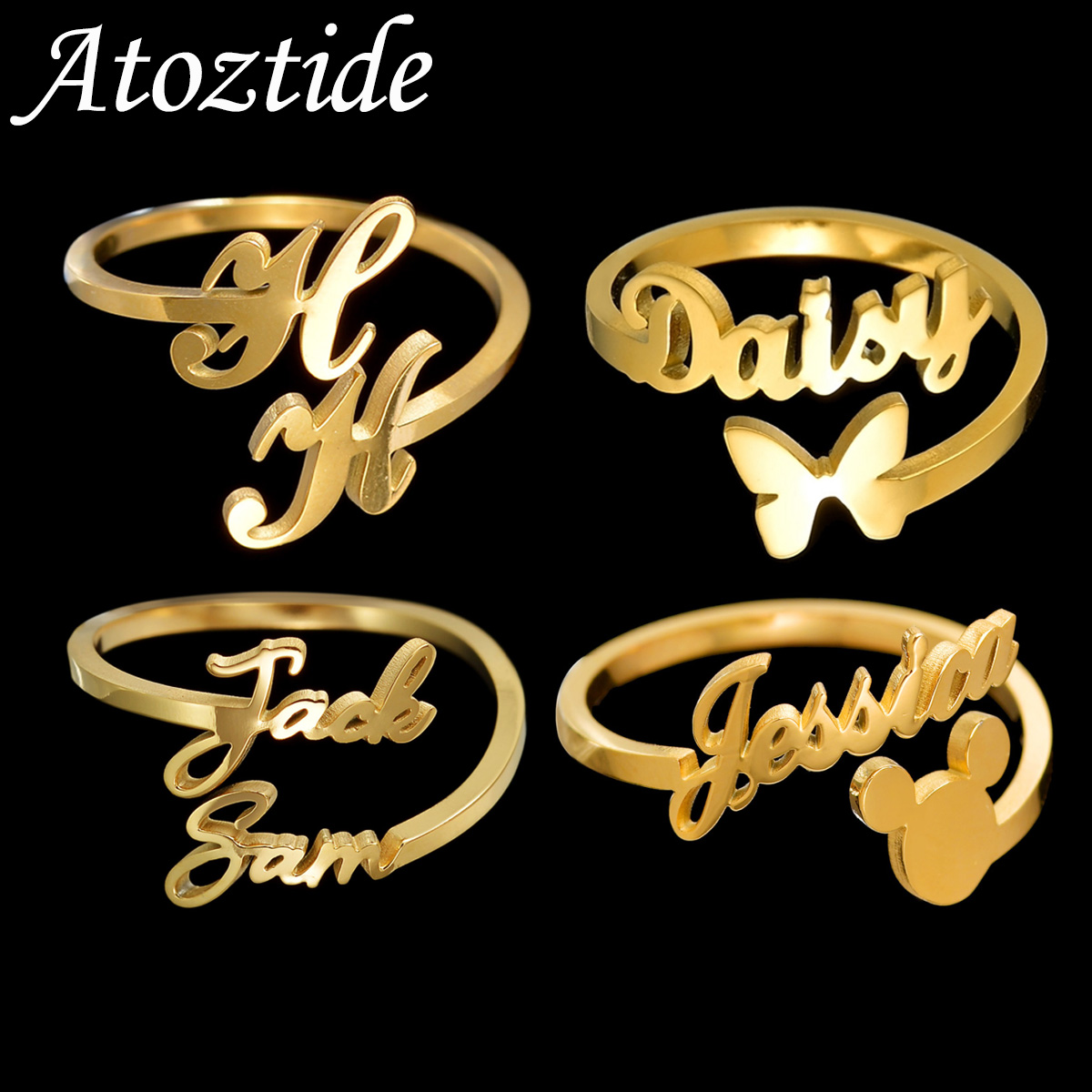 Atoztide Personalized Custom N - Initial Ring Custom ulasan dan harga