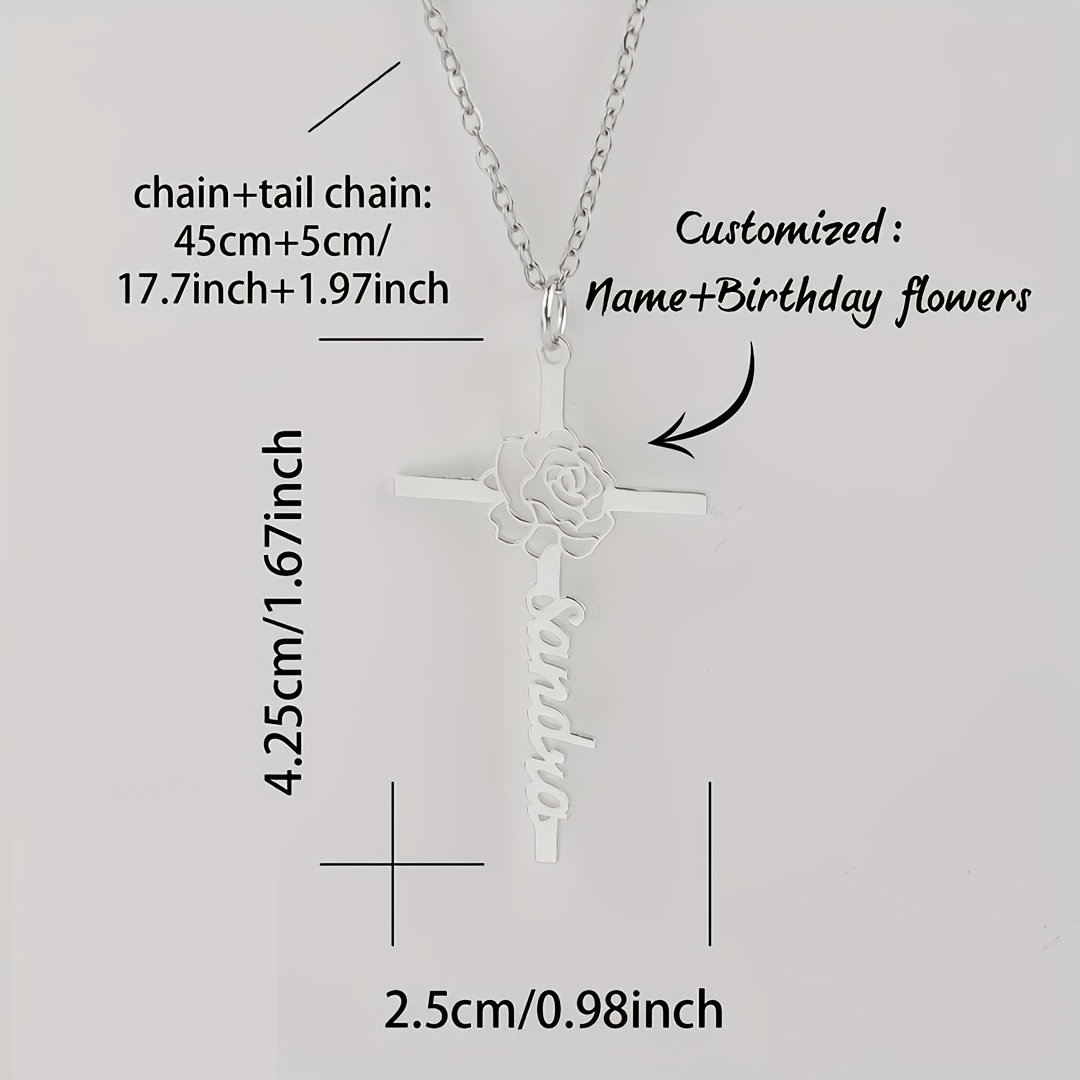 Custom Birth Flower Cross Name - Birth Flower Necklace ulasan dan harga