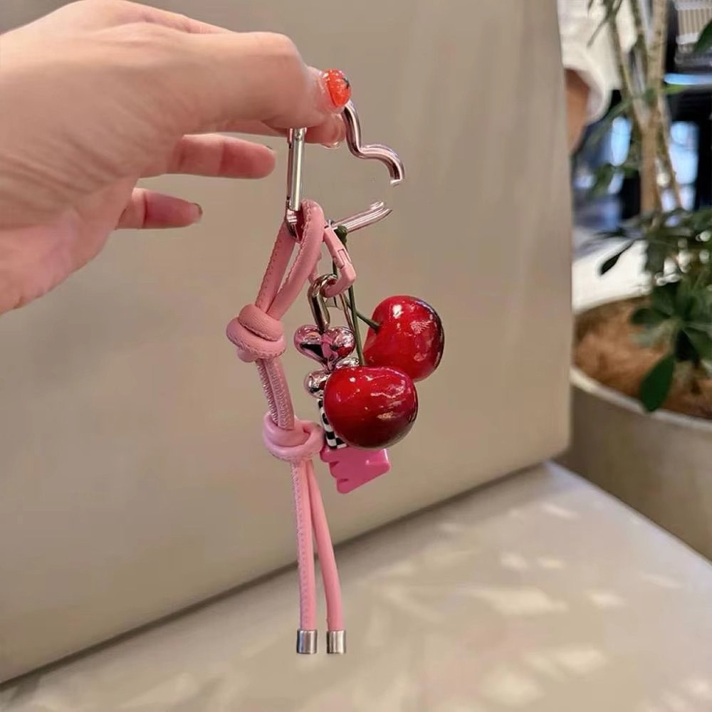 Y2k Cute Cherry Alphabet PU Le - Monogram Keychain Leather ulasan dan harga