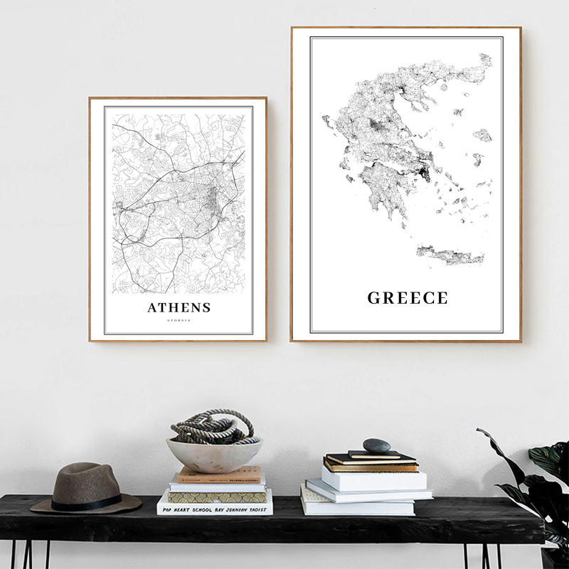 Greece Road Map Poster Black a - Custom Star Map ulasan dan harga