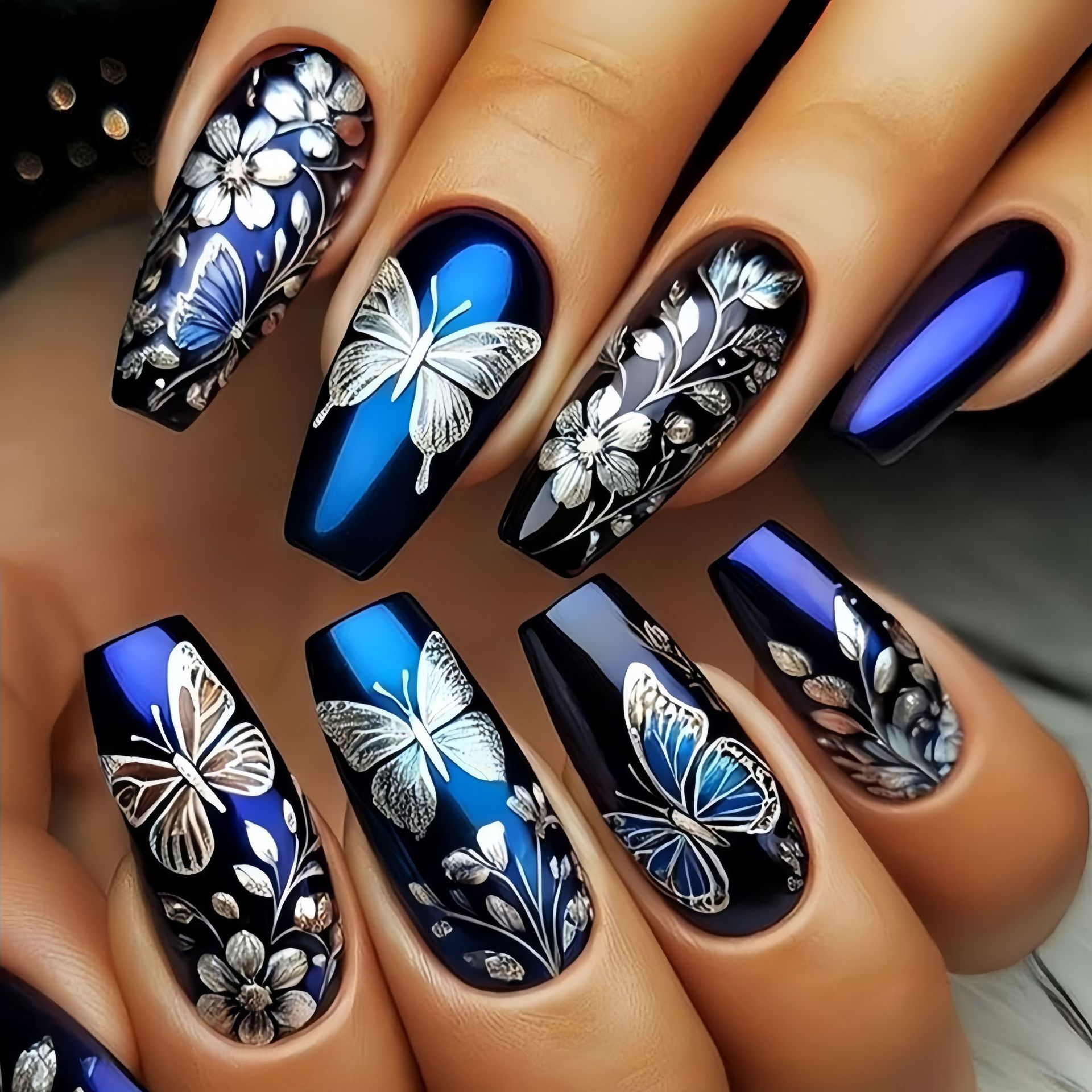 Medium long fake nails for wom - Pressed Flower Art ulasan dan harga