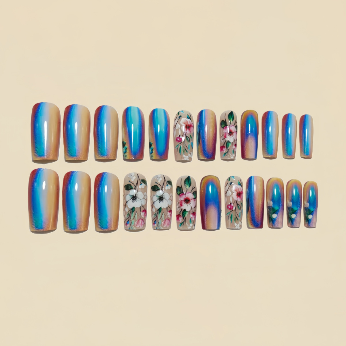 Medium long fake nails for wom - Pressed Flower Art ulasan dan harga