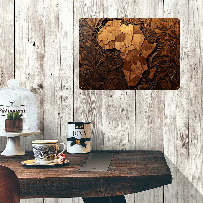 Africa Map Wood Carving Art Pr - Custom Map Poster ulasan dan harga