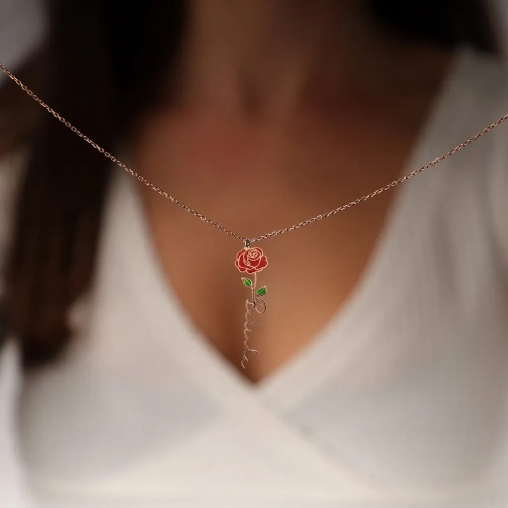 Personalized Name Necklace Wit - Birth Flower Necklace ulasan dan harga