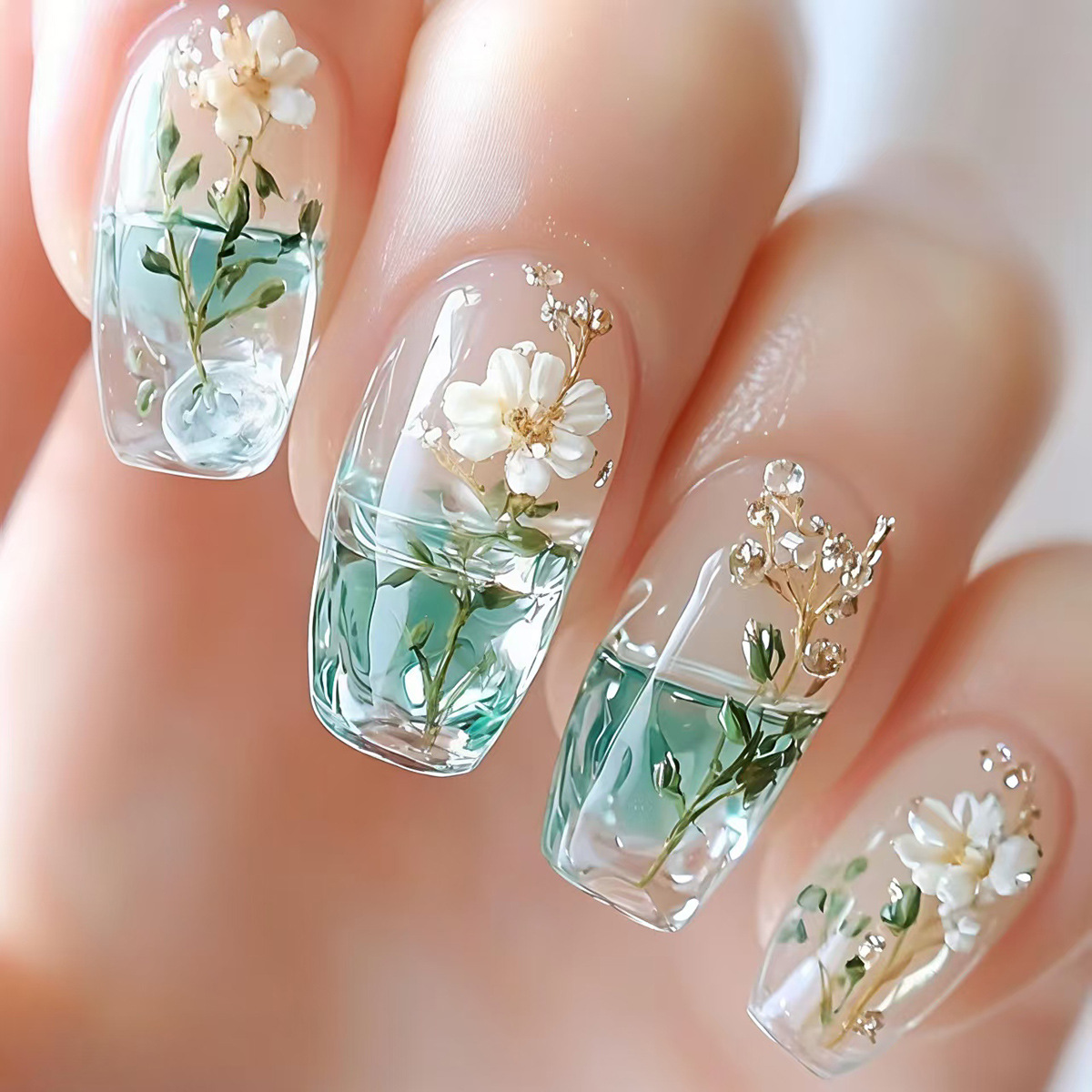 Medium fake nails for women gi - Pressed Flower Art ulasan dan harga