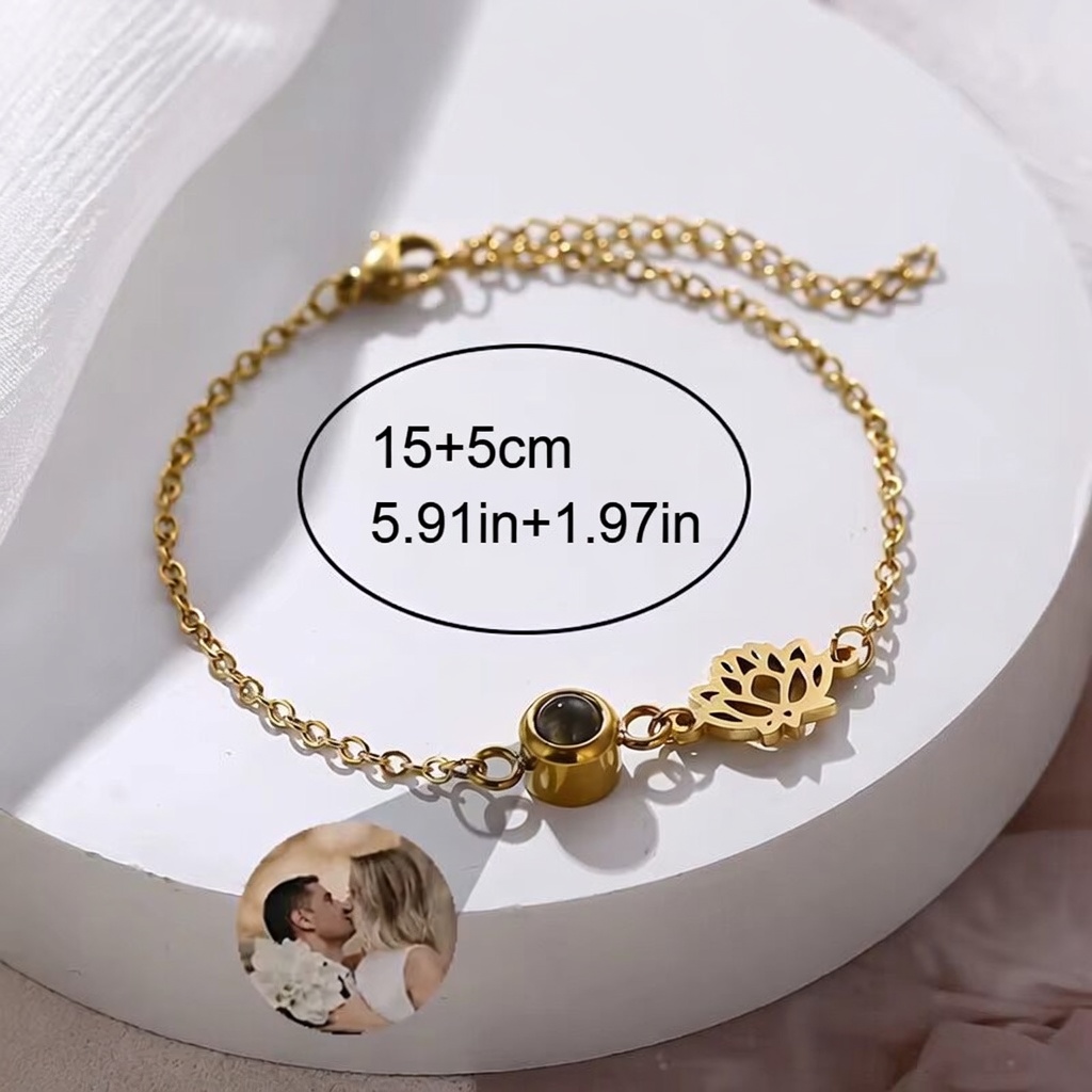 Custom Photo Bracelet Stainles - Birth Flower Necklace ulasan dan harga